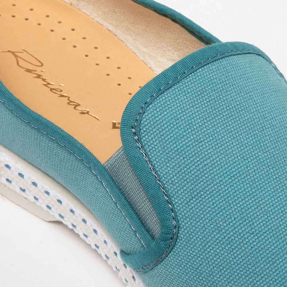 Rivieras Leisure Shoes Classic Cotton Canvas Slip - On Loafer Aqua 1024 Shoes handmade in Spain.