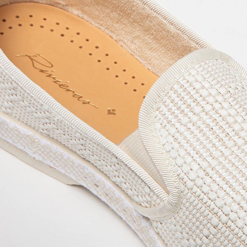 Rivieras Leisure Shoes Classic Textured Raffia Slip - On Loafer in Ivory 1509 Shoes handmade in Spain.