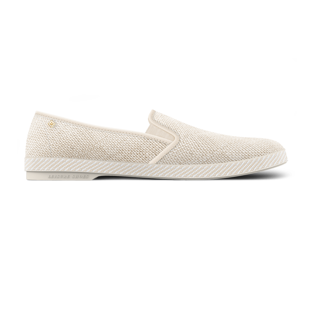 Rivieras Leisure Shoes Classic Textured Raffia Slip - On Loafer in Ivory 1509 Shoes handmade in Spain.