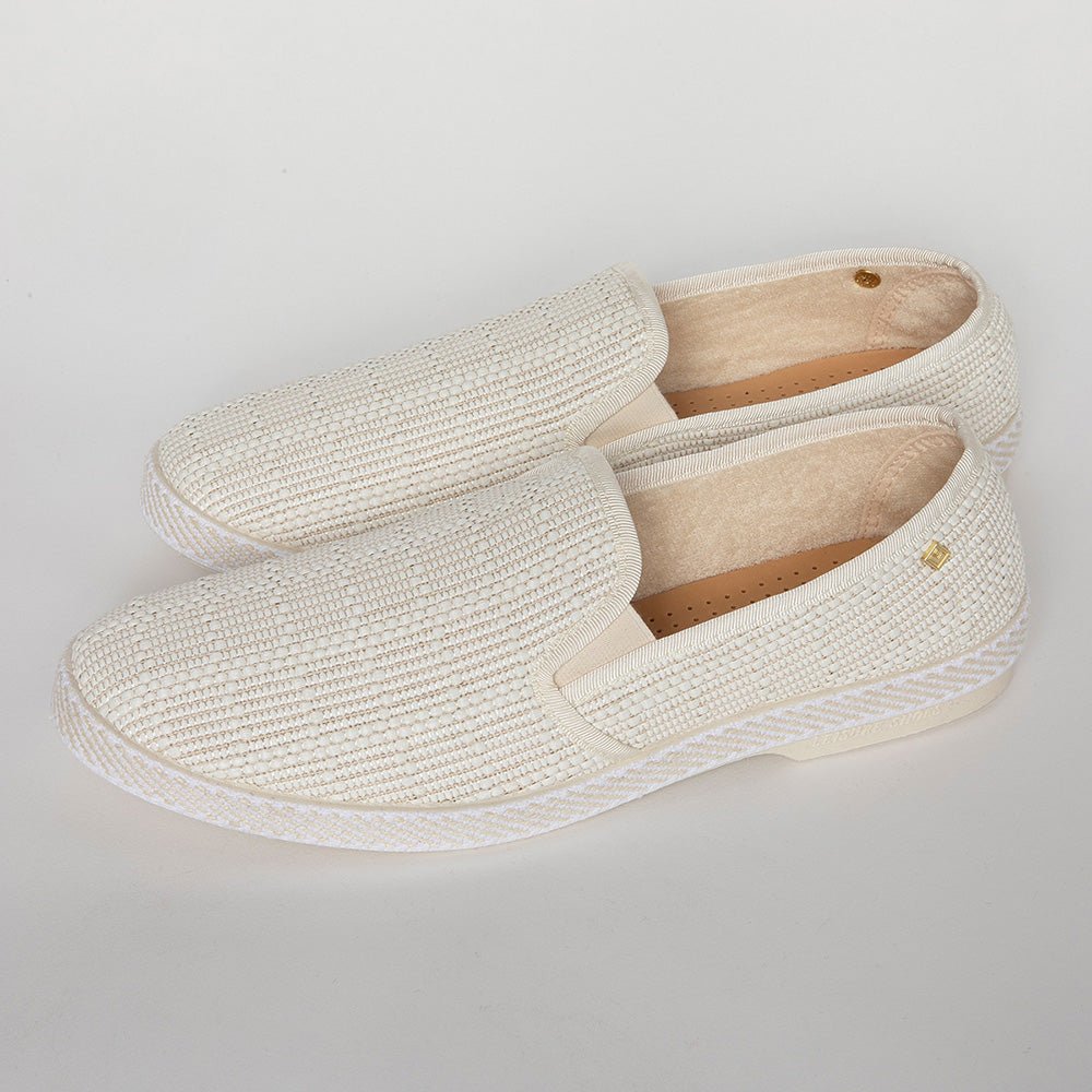 Rivieras Leisure Shoes Classic Textured Raffia Slip - On Loafer in Ivory 1509 Shoes handmade in Spain.