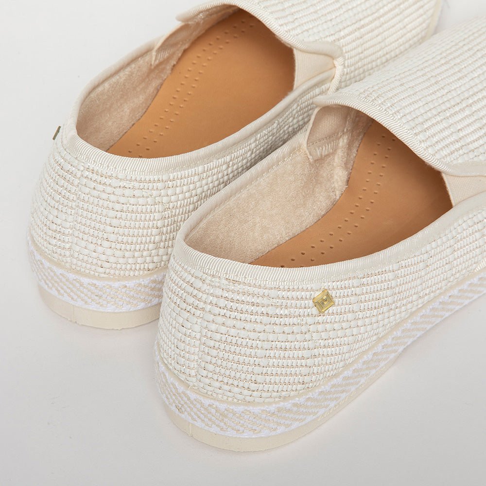 Rivieras Leisure Shoes Classic Textured Raffia Slip - On Loafer in Ivory 1509 Shoes handmade in Spain.