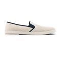 Rivieras Leisure Shoes Classic Textured Raffia Slip - On Loafer in Ivory with Navy Trim 1510 Shoes handmade in Spain.