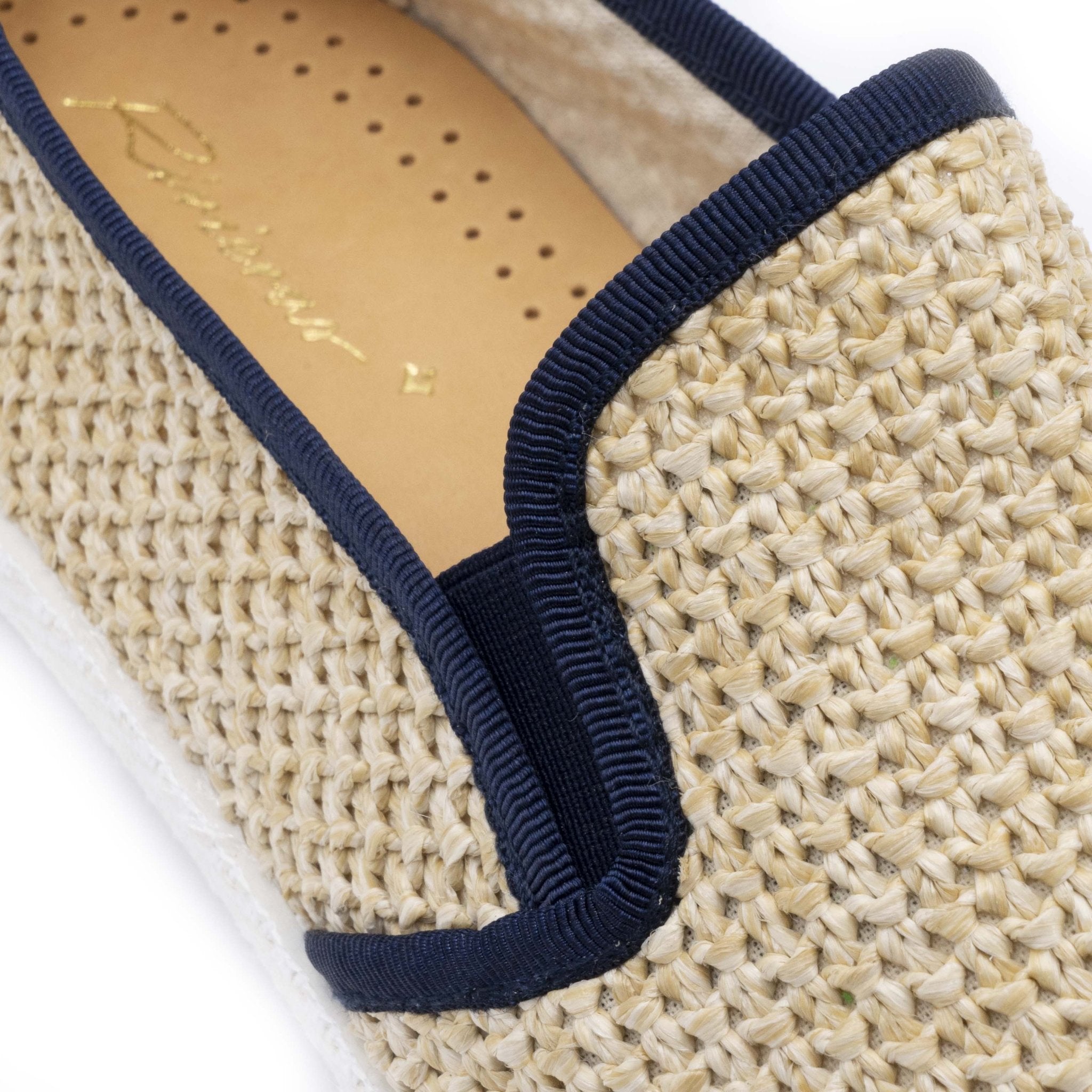 Rivieras Leisure shoes Raffia Slip - On Loafer with Navy Trim 1312 Mocassin handmade in Spain.
