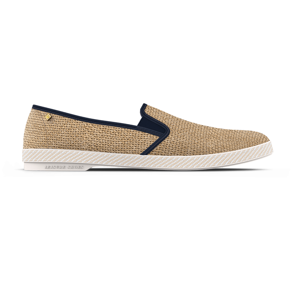 Rivieras Leisure shoes Raffia Slip - On Loafer with Navy Trim 1312 Mocassin handmade in Spain.