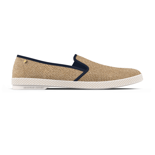 Raffia Slip-On Loafer with Navy Trim 1312 | Rivieras USA  display picture 3
