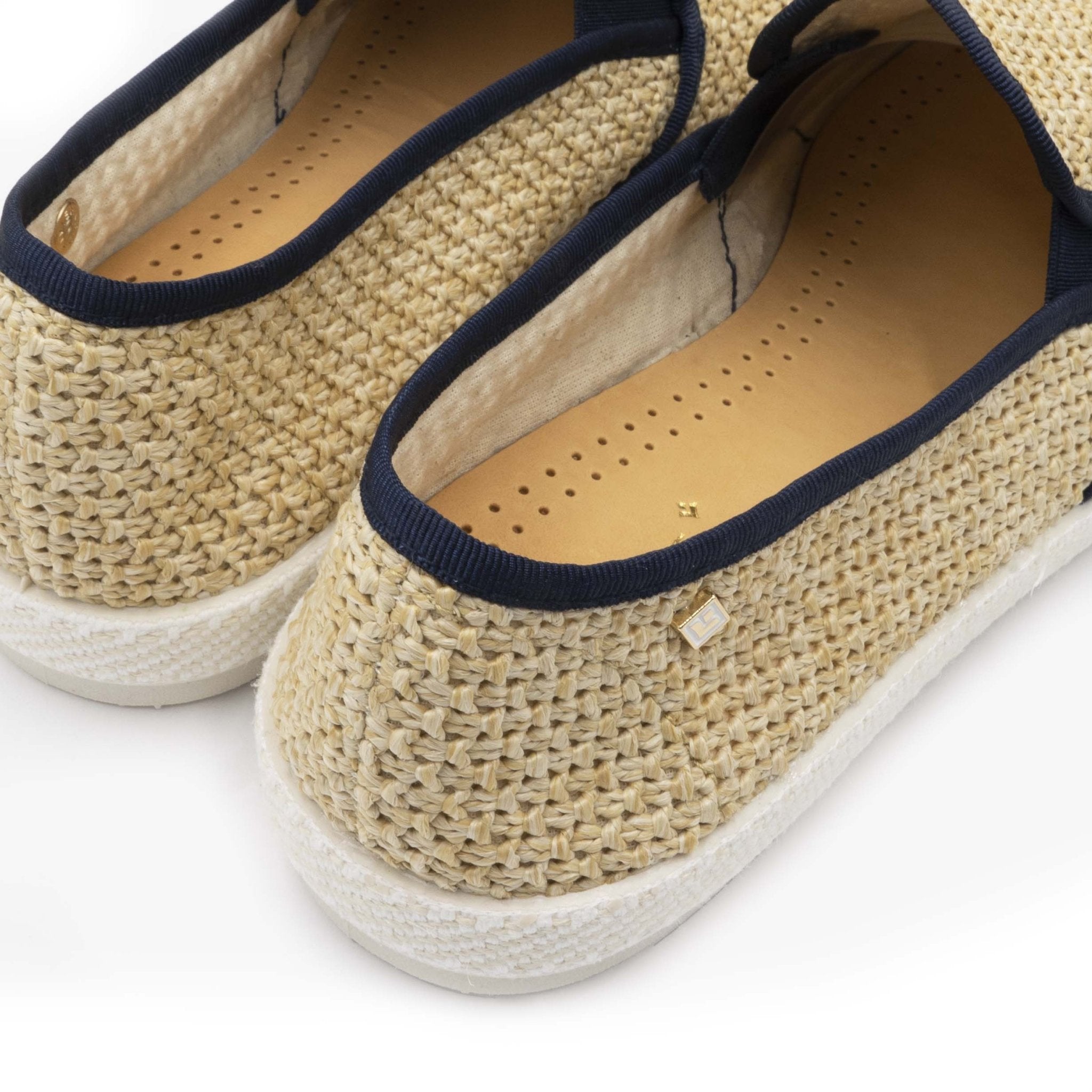 Rivieras Leisure shoes Raffia Slip - On Loafer with Navy Trim 1312 Mocassin handmade in Spain.