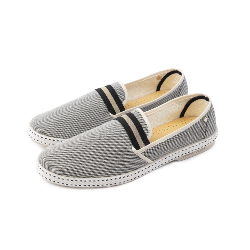 Rivieras Shoes Canvas Oxford Loafer with Striped Elastic Band Black 1191 Mocassin handmade in Spain.