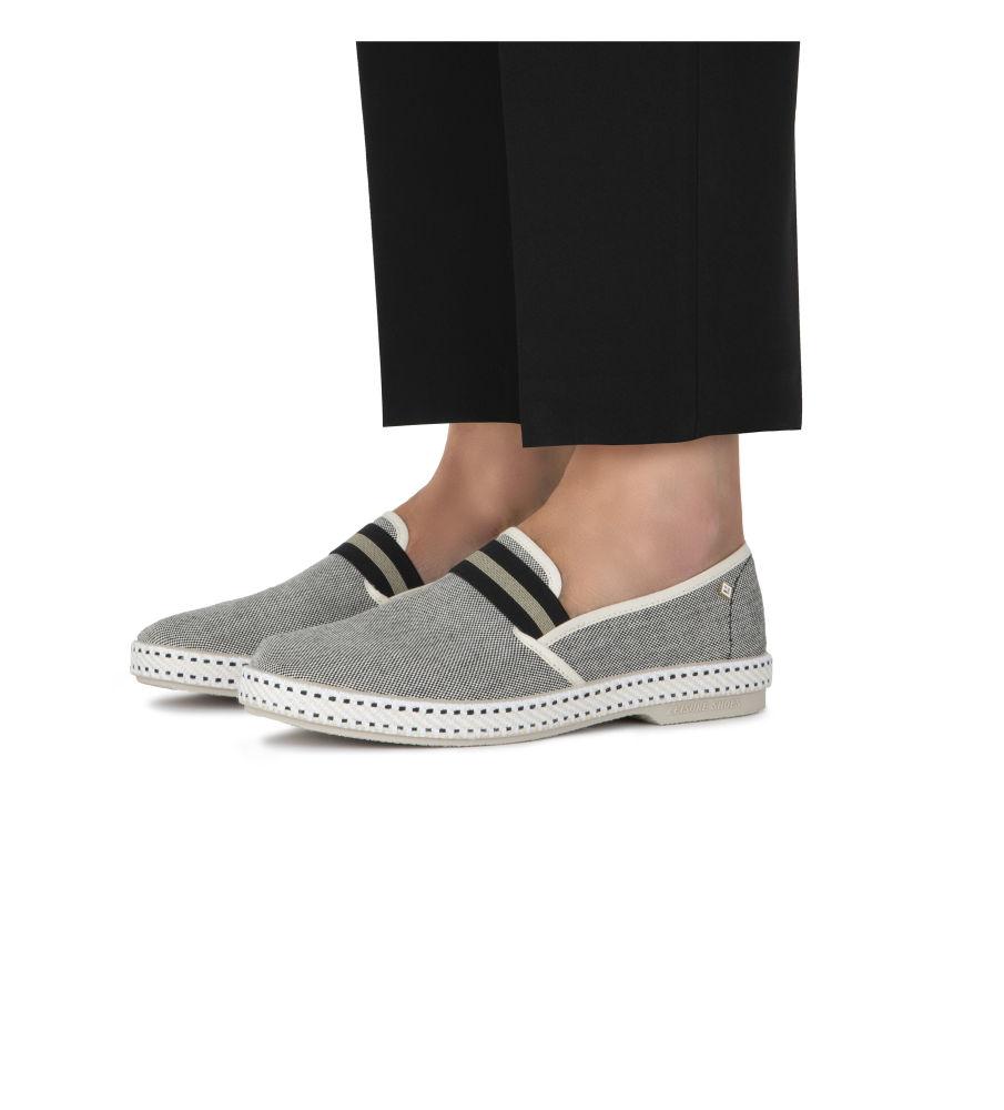 Rivieras Shoes Canvas Oxford Loafer with Striped Elastic Band Black 1191 Mocassin handmade in Spain.