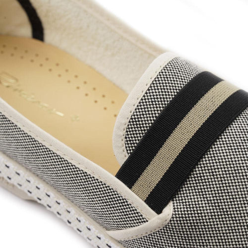 Rivieras Shoes Canvas Oxford Loafer with Striped Elastic Band Black 1191 Mocassin handmade in Spain.