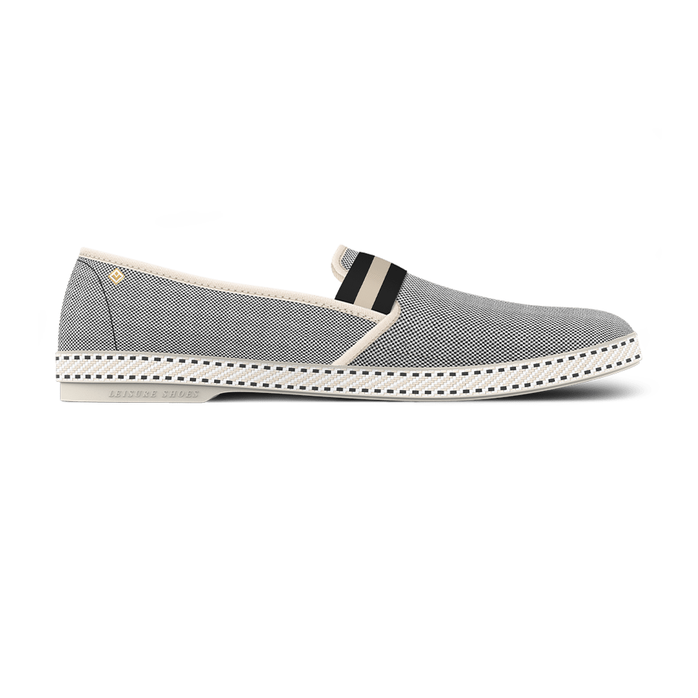 Rivieras Shoes Canvas Oxford Loafer with Striped Elastic Band Black 1191 Mocassin handmade in Spain.