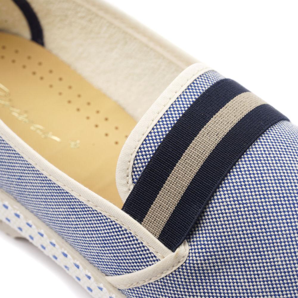 Rivieras Shoes Canvas Oxford Loafer with Striped Elastic Band Blue 1192 Mocassin handmade in Spain.
