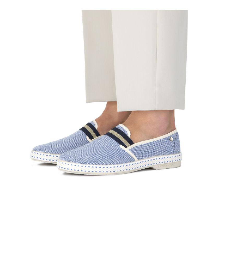Rivieras Shoes Canvas Oxford Loafer with Striped Elastic Band Blue 1192 Mocassin handmade in Spain.