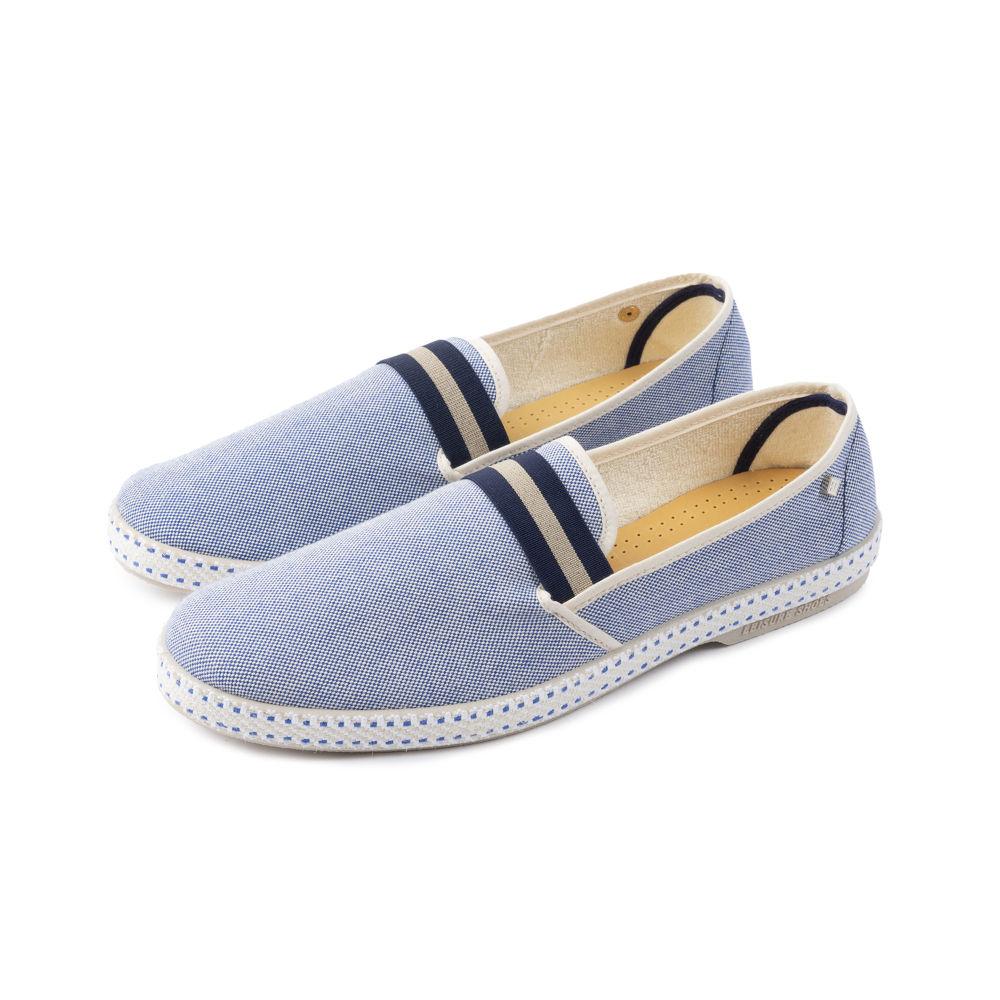Rivieras Shoes Canvas Oxford Loafer with Striped Elastic Band Blue 1192 Mocassin handmade in Spain.