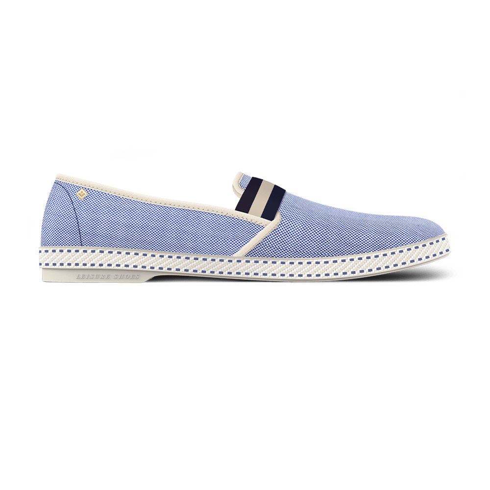 Rivieras Shoes Canvas Oxford Loafer with Striped Elastic Band Blue 1192 Mocassin handmade in Spain.