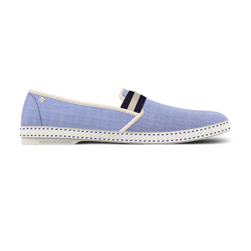 Rivieras Shoes Canvas Oxford Loafer with Striped Elastic Band Blue 1192 Mocassin handmade in Spain.