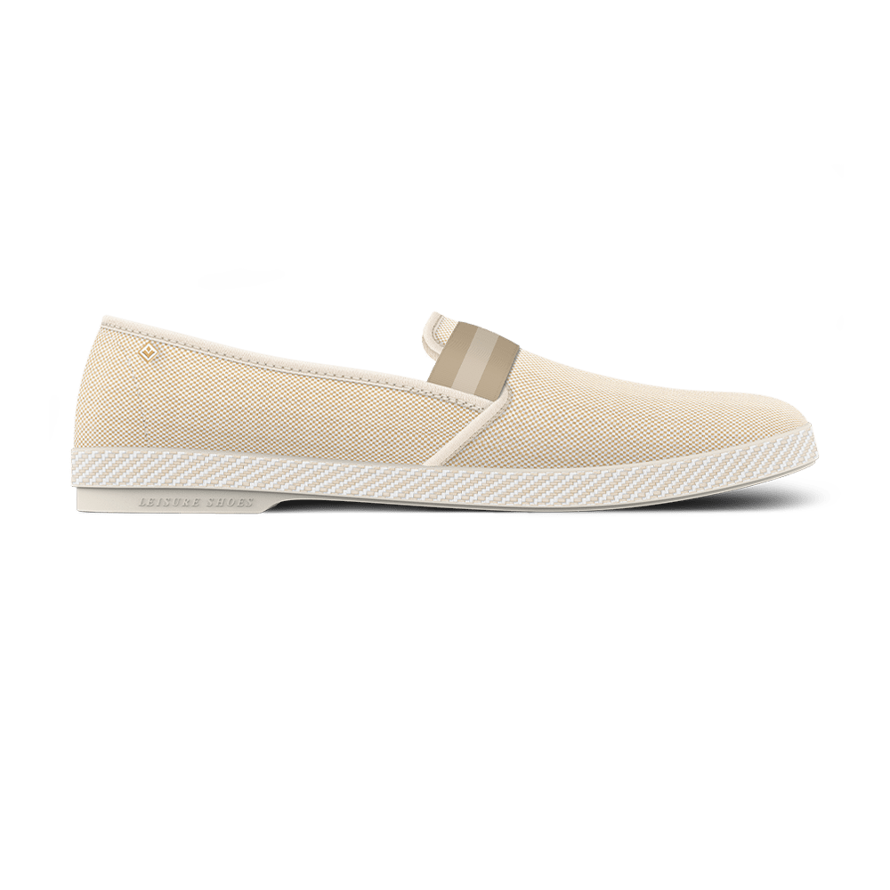 Rivieras Shoes Canvas Oxford Loafer with Striped Elastic Band Natural 1197 Mocassin handmade in Spain.