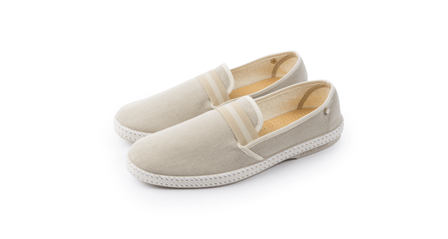 Rivieras Shoes Canvas Oxford Loafer with Striped Elastic Band Natural 1197 Mocassin handmade in Spain.