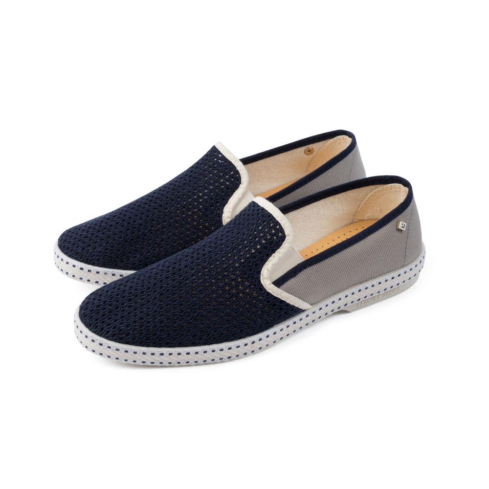 Rivieras Shoes Classic Canvas & Mesh Slip on Loafer in Light Blue and Navy 9212 Mocassin handmade in Spain.