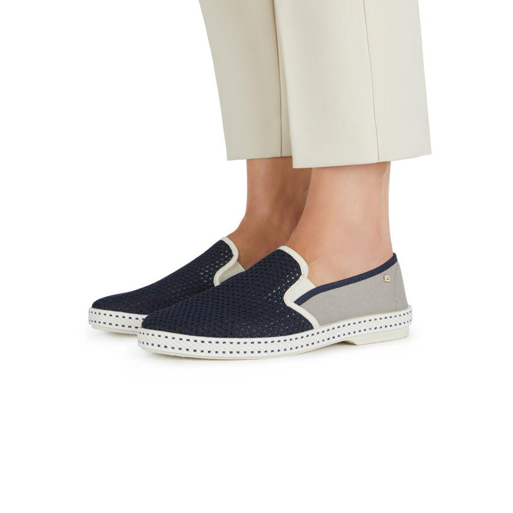 Rivieras Shoes Classic Canvas & Mesh Slip on Loafer in Light Blue and Navy 9212 Mocassin handmade in Spain.