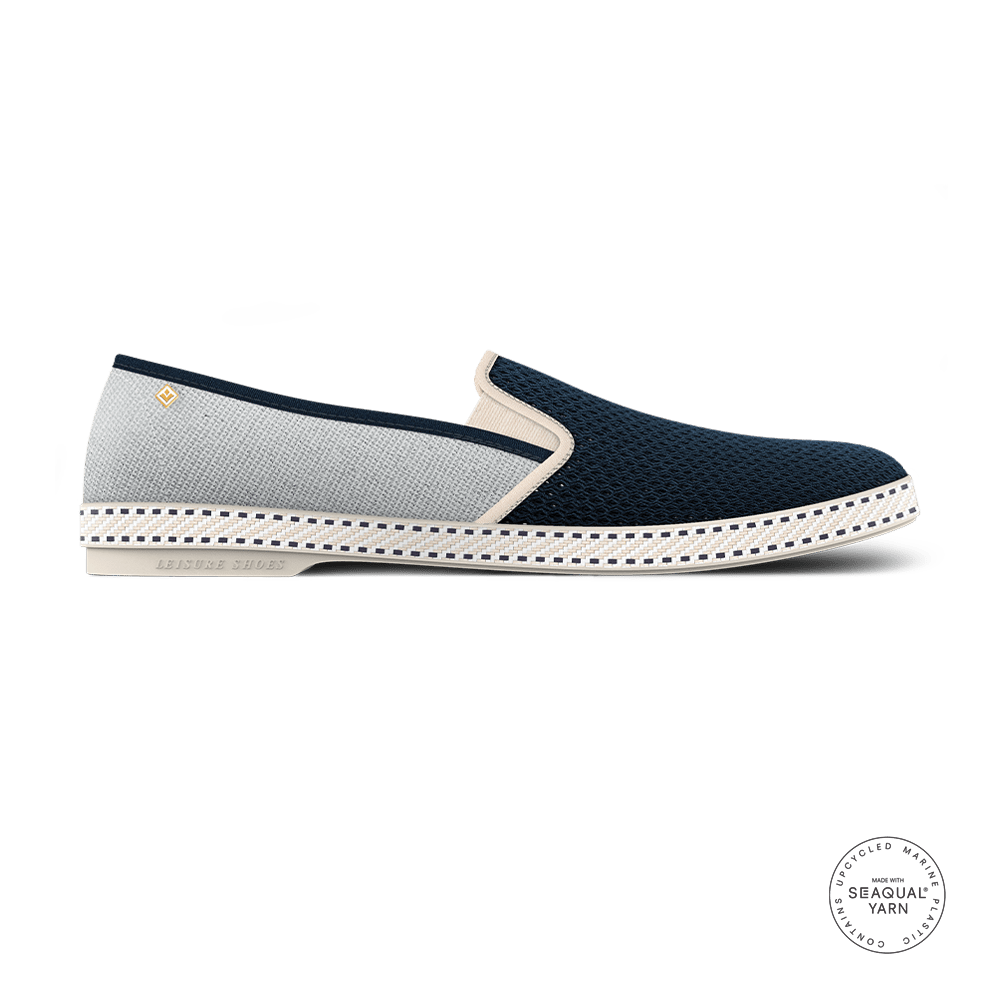 Rivieras Shoes Classic Canvas & Mesh Slip on Loafer in Light Blue and Navy 9212 Mocassin handmade in Spain.
