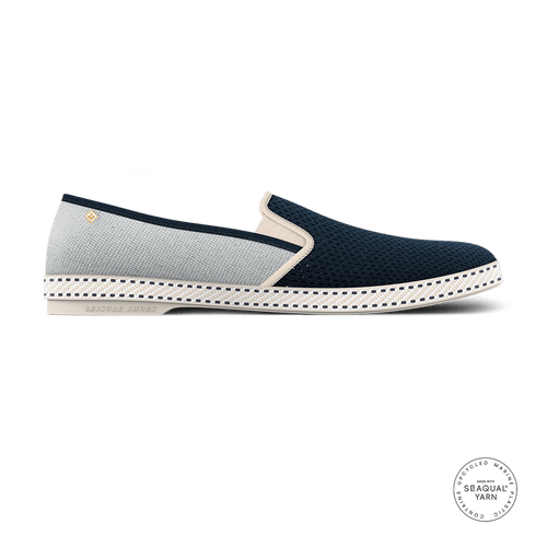 Rivieras Shoes Classic Canvas & Mesh Slip on Loafer in Light Blue and Navy 9212 Mocassin handmade in Spain.