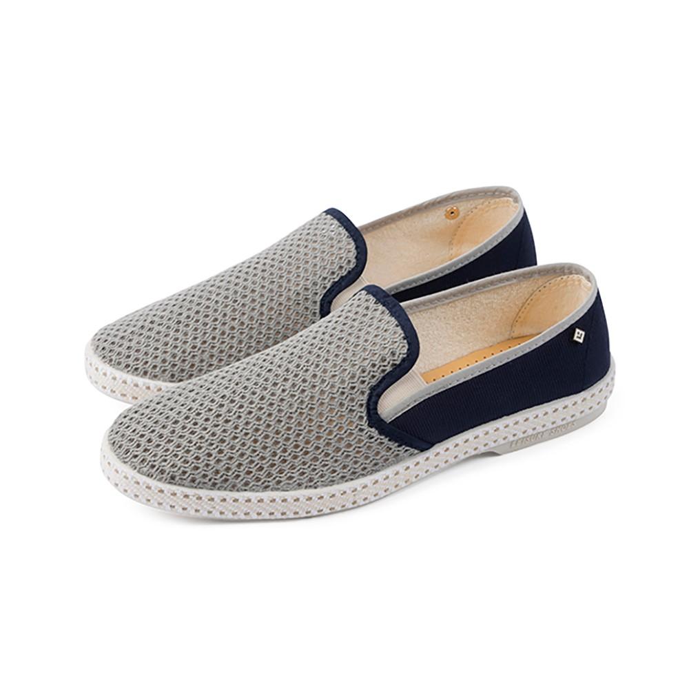 Rivieras Shoes Classic Canvas & Mesh Slip on Loafer in Navy and Light Blue 9213 Mocassin handmade in Spain.