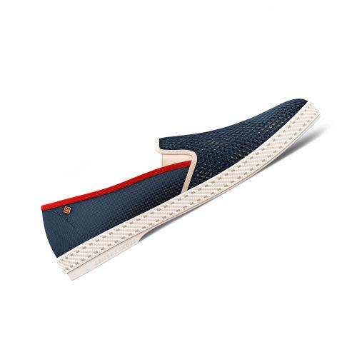 Rivieras Shoes Classic Canvas & Mesh Slip on Loafer in Navy with White and Blue Trim 9226 Mocassin handmade in Spain.