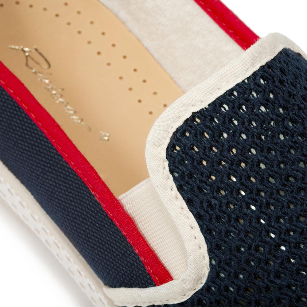 Rivieras Shoes Classic Canvas & Mesh Slip on Loafer in Navy with White and Blue Trim 9226 Mocassin handmade in Spain.