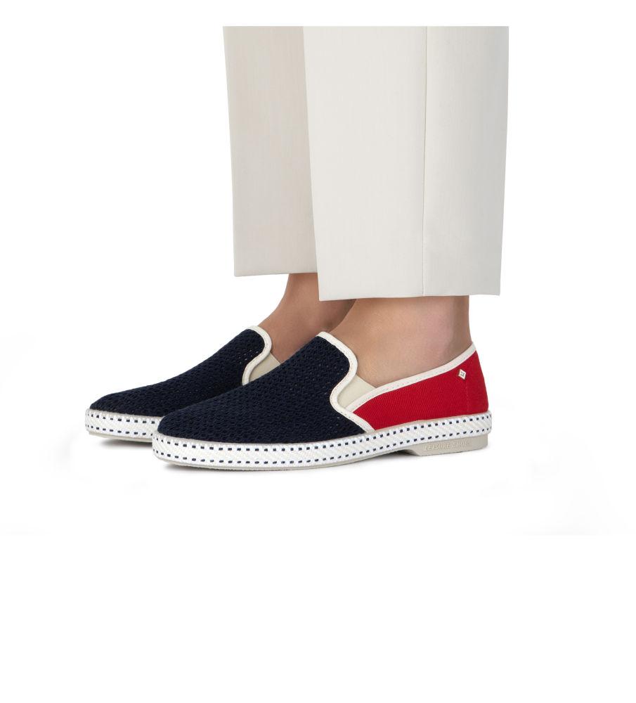 Rivieras Shoes Classic Canvas & Mesh Slip - On Loafer in Red White & Blue 9999 Mocassin handmade in Spain.