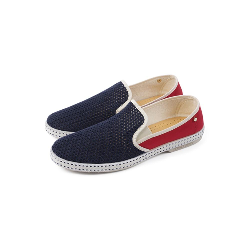 Rivieras Shoes Classic Canvas & Mesh Slip - On Loafer in Red White & Blue 9999 Mocassin handmade in Spain.