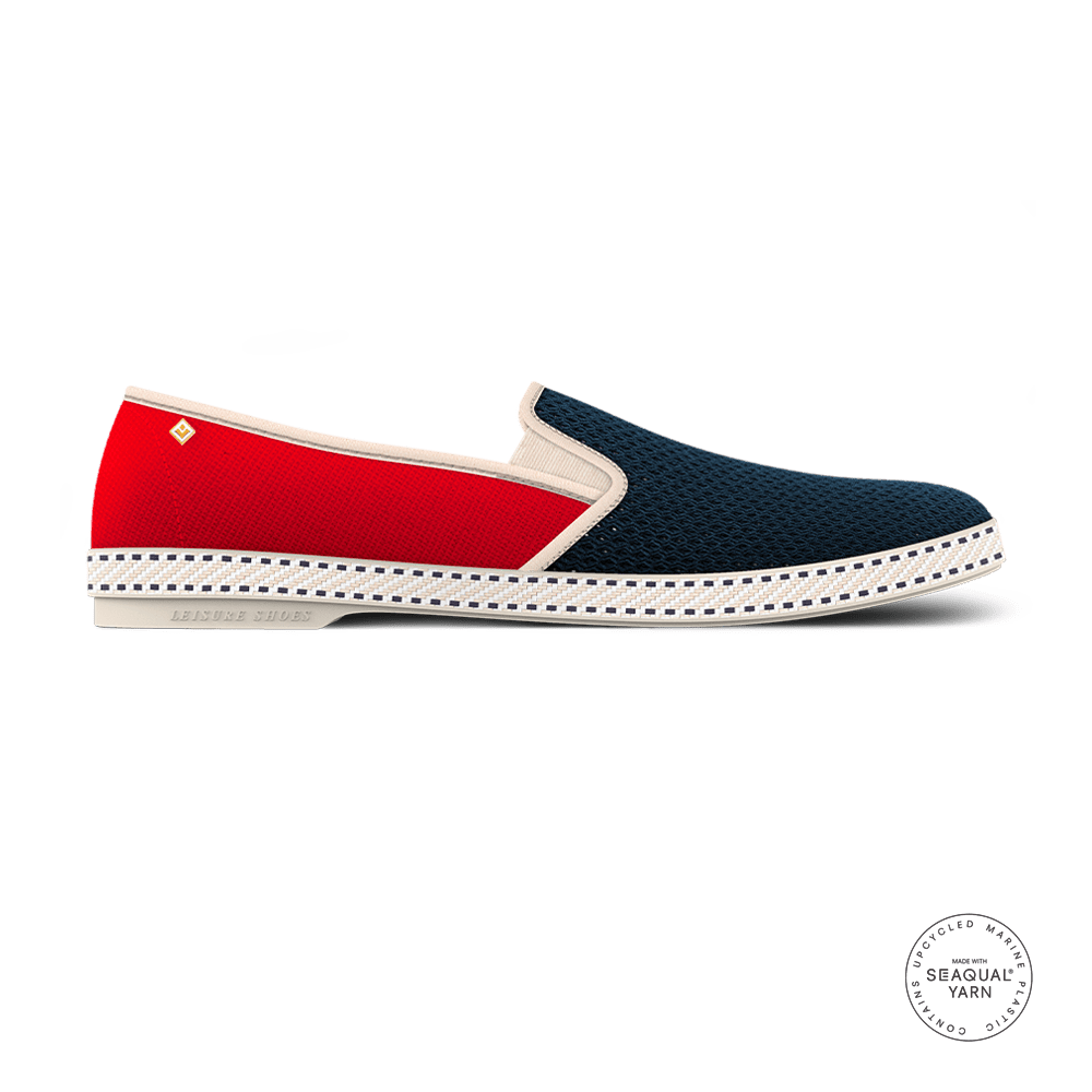 Rivieras Shoes Classic Canvas & Mesh Slip - On Loafer in Red White & Blue 9999 Mocassin handmade in Spain.