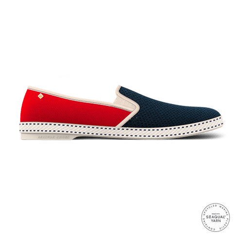 Rivieras Shoes Classic Canvas & Mesh Slip - On Loafer in Red White & Blue 9999 Mocassin handmade in Spain.