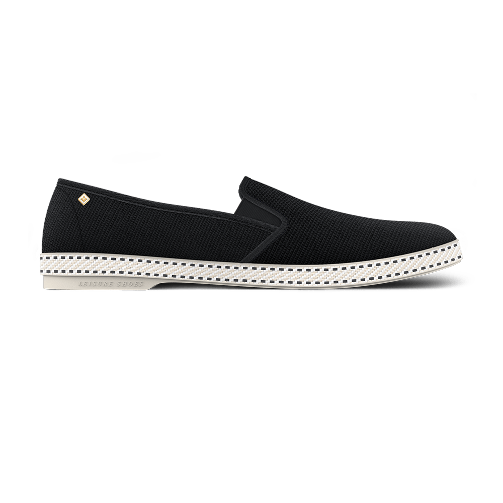 Rivieras Shoes Classic Cotton Canvas Slip - On Loafer Black 1001 Mocassin handmade in Spain.