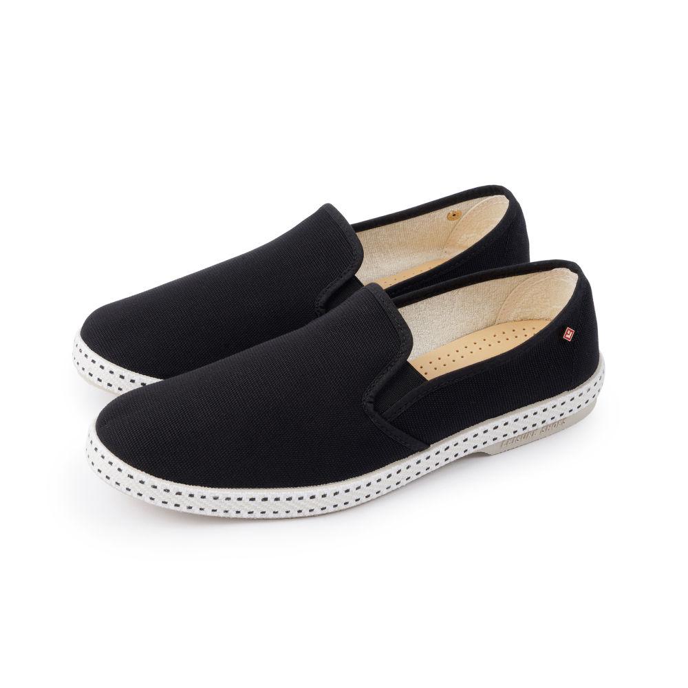 Rivieras Shoes Classic Cotton Canvas Slip - On Loafer Black 1001 Mocassin handmade in Spain.