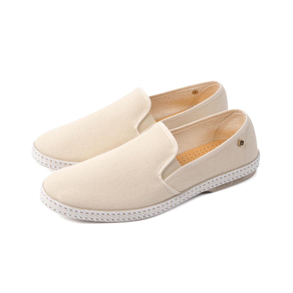 Rivieras Shoes Classic Cotton Canvas Slip - On Loafer in Beige 1002 Mocassin handmade in Spain.