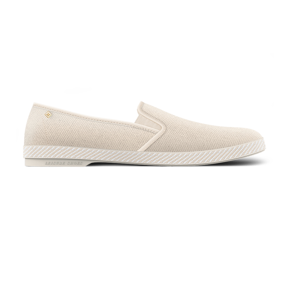 Rivieras Shoes Classic Cotton Canvas Slip - On Loafer in Beige 1002 Mocassin handmade in Spain.