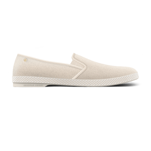 Rivieras Shoes Classic Cotton Canvas Slip - On Loafer in Beige 1002 Mocassin handmade in Spain.
