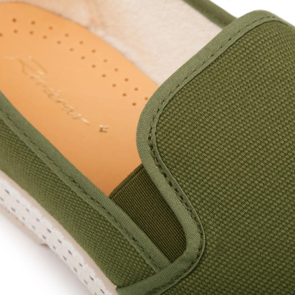 Rivieras Shoes Classic Cotton Canvas Slip - On Loafer in Light Army Green 1011 Mocassin handmade in Spain.