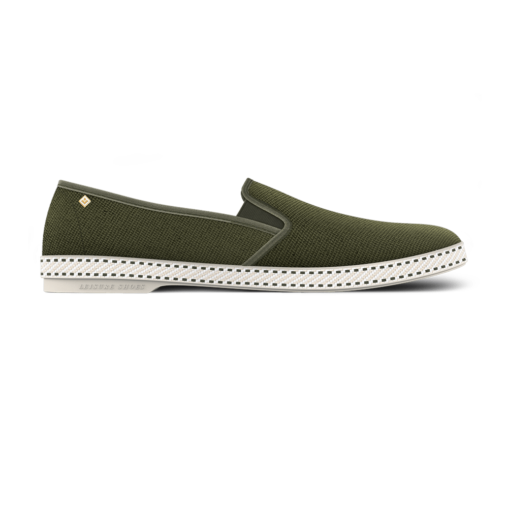 Rivieras Shoes Classic Cotton Canvas Slip - On Loafer in Light Army Green 1011 Mocassin handmade in Spain.