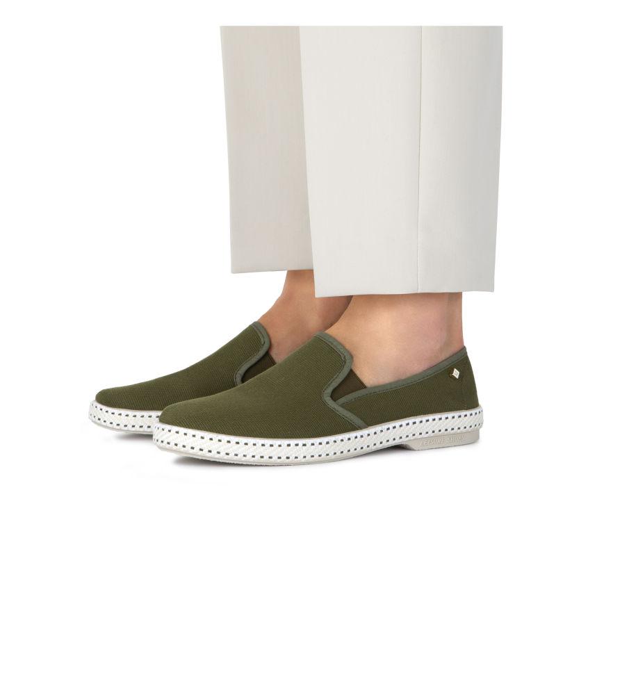 Rivieras Shoes Classic Cotton Canvas Slip - On Loafer in Light Army Green 1011 Mocassin handmade in Spain.