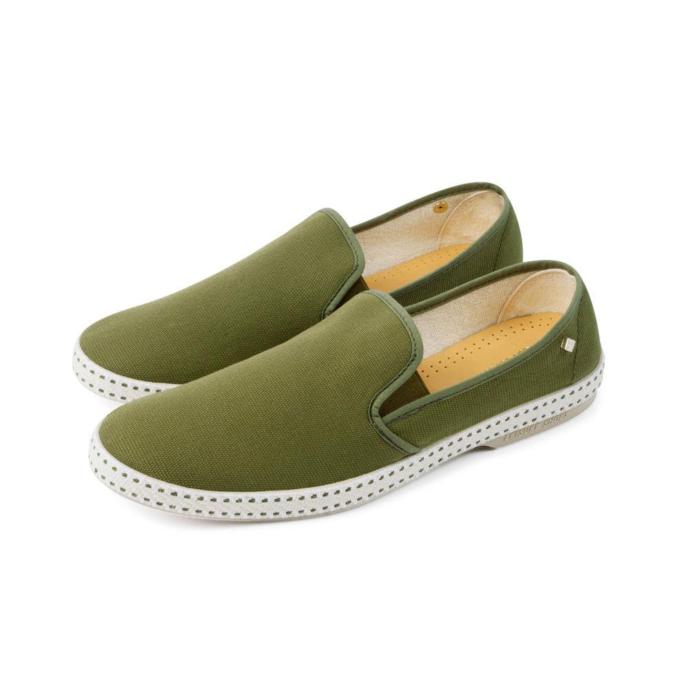 Rivieras Shoes Classic Cotton Canvas Slip - On Loafer in Light Army Green 1011 Mocassin handmade in Spain.