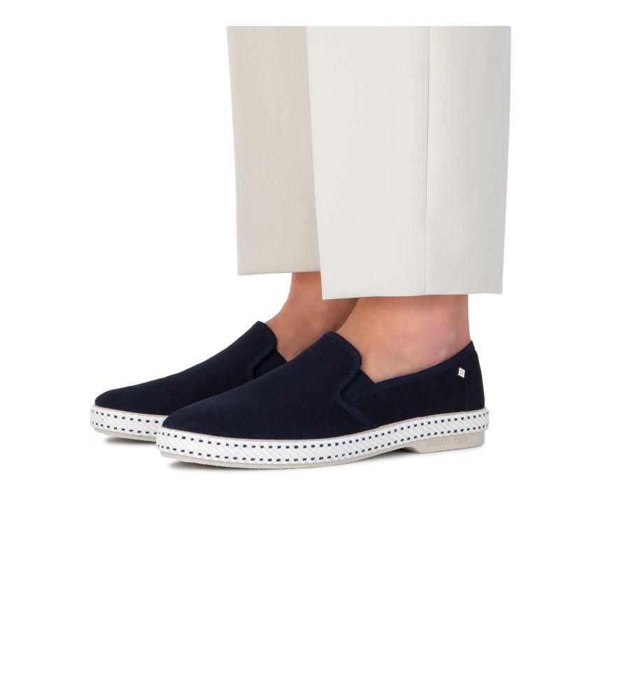 Rivieras Shoes Classic Cotton Canvas Slip - On Loafer Navy 1004 Mocassin handmade in Spain.