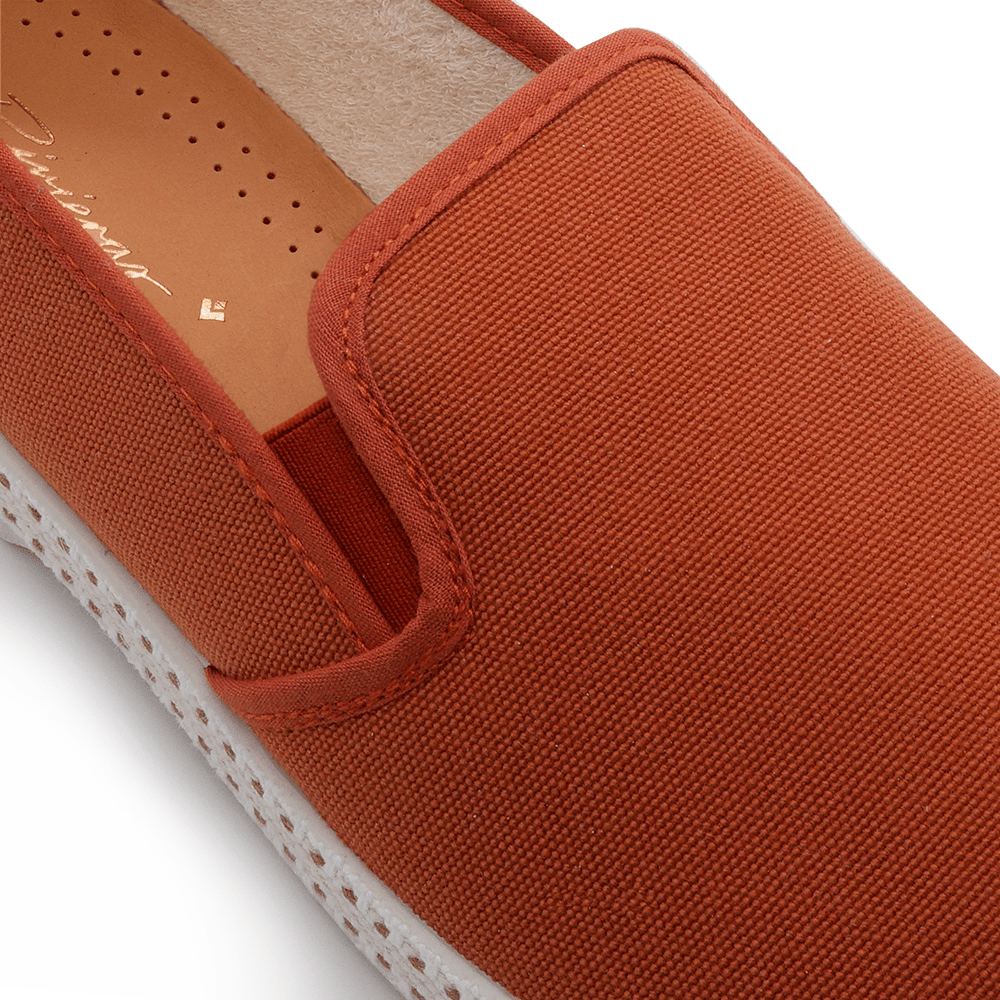 Rivieras Shoes Classic Cotton Canvas Slip - On Loafer Terracotta 1027 Mocassin handmade in Spain.