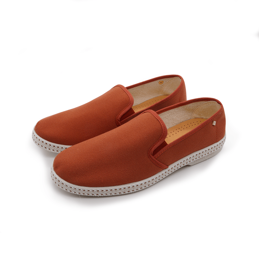 Rivieras Shoes Classic Cotton Canvas Slip - On Loafer Terracotta 1027 Mocassin handmade in Spain.