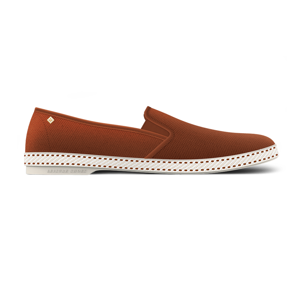 Rivieras Shoes Classic Cotton Canvas Slip - On Loafer Terracotta 1027 Mocassin handmade in Spain.