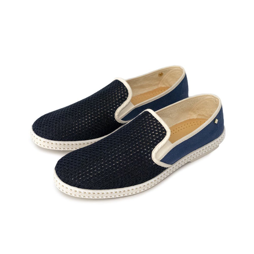 Rivieras Shoes Classic Match Cotton Cavas & Mesh in Light Blue & Navy 9249 Mocassin handmade in Spain.