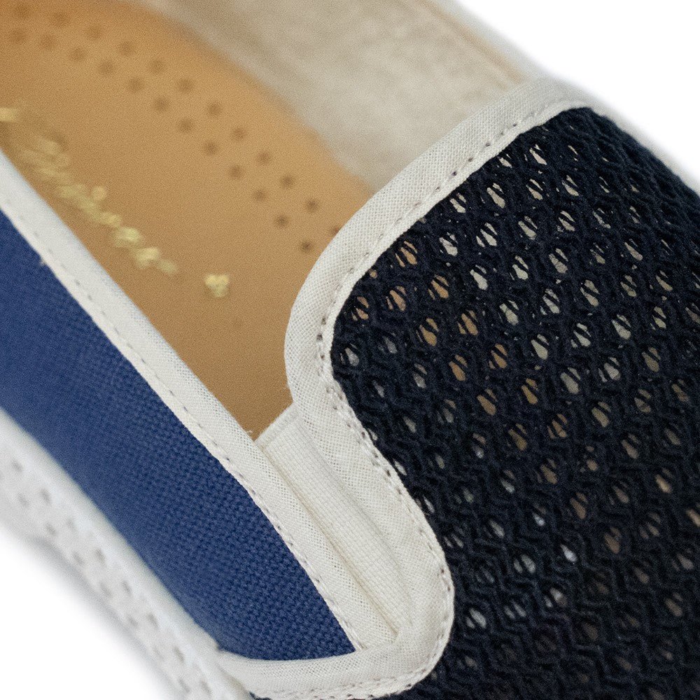 Rivieras Shoes Classic Match Cotton Cavas & Mesh in Light Blue & Navy 9249 Mocassin handmade in Spain.