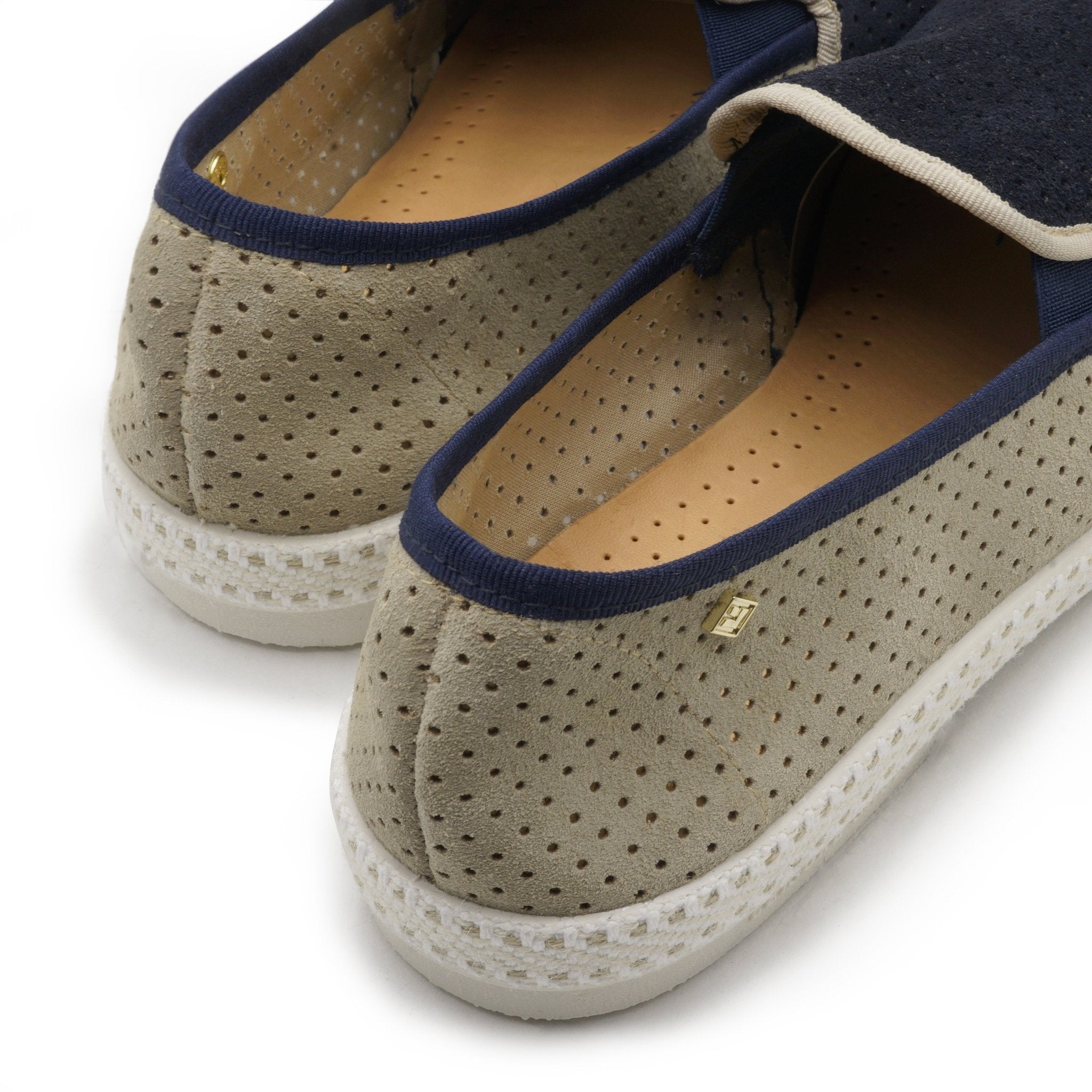 Rivieras Shoes Classic Match Suede Slip - On Loafer in Beige & Navy 3080 Mocassin handmade in Spain.
