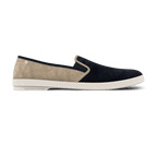 Rivieras Shoes Classic Match Suede Slip - On Loafer in Beige & Navy 3080 Mocassin handmade in Spain.