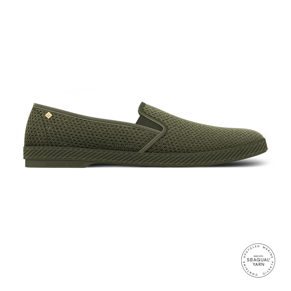Rivieras Shoes Classic Mesh Slip - On Loafer in Army Green 3211 Mocassin handmade in Spain.